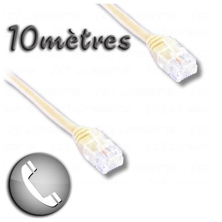 Cordon ADSL RJ11 mâle / RJ11 mâle 10m - LINEAIRE - Connecteur RJ11 6P4C - Câble ADSL Cordon ADSL RJ11 mâle / RJ11 mâle 10m - LINEAIRE - Connecteur RJ11 6P4C - Câble ADSL