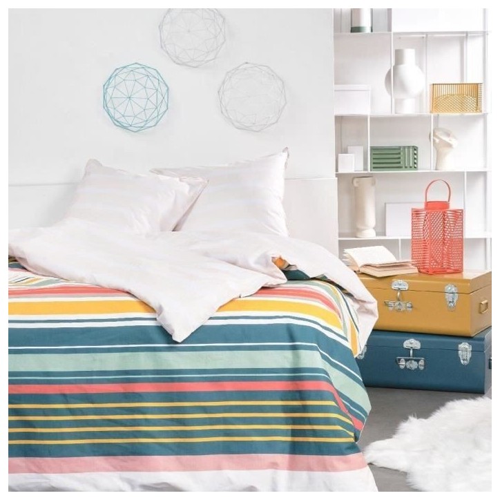 Parure de lit - TODAY - Sunshine - 11.23 imprimé rayé - 2 personnes - 220 x 240 cm - 100% Coton 57 fils Parure de lit - TODAY - Sunshine - 11.23 imprimé rayé - 2 personnes - 220 x 240 cm - 100% Coton 57 fils