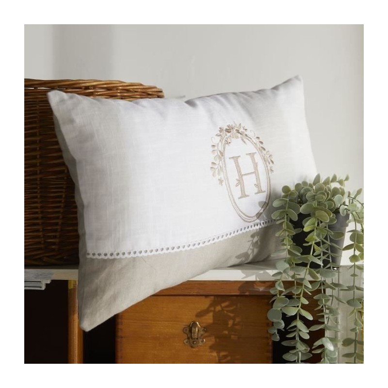 Coussin - TODAY - CHARME - Imprimé x Chambray x Broderie Berenice - 3 Coussin - TODAY - CHARME - Imprimé x Chambray x Broderie Berenice - 3