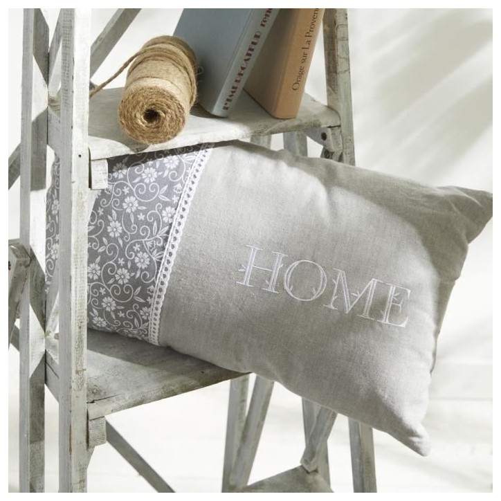 Coussin - TODAY - CHARME - Imprimé x Chambray x Broderie Capucine - 30 x 50 cm