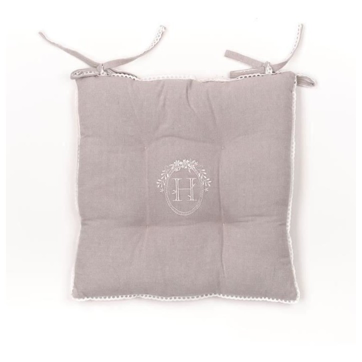 Assise matelassée - TODAY - CHARME - Chambray x Petite Broderie Berenice - 40 x 40 cm Assise matelassée - TODAY - CHARME - Chambray x Petite Broderie Berenice - 40 x 40 cm