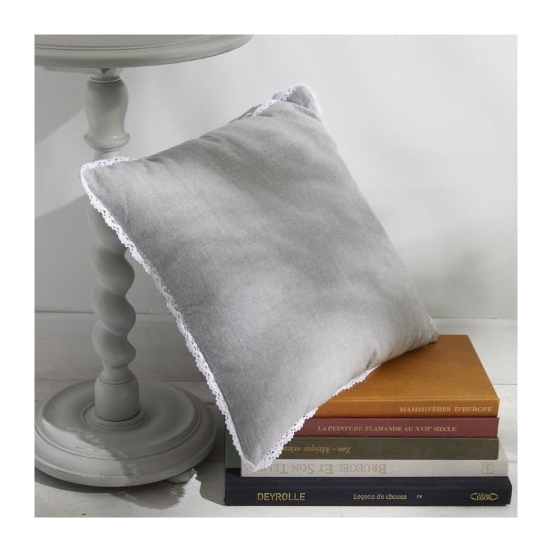 Coussin - TODAY - CHARME - Chambray x Dentelle Capucine - 40 x 40 cm Coussin - TODAY - CHARME - Chambray x Dentelle Capucine - 40 x 40 cm