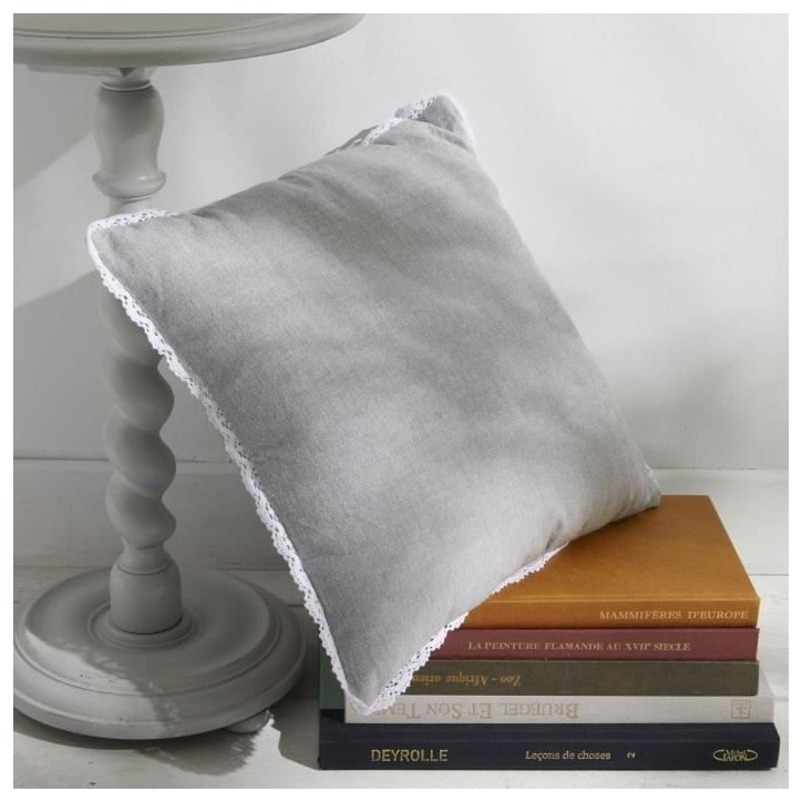 Coussin - TODAY - CHARME - Chambray x Dentelle Capucine - 40 x 40 cm Coussin - TODAY - CHARME - Chambray x Dentelle Capucine - 40 x 40 cm