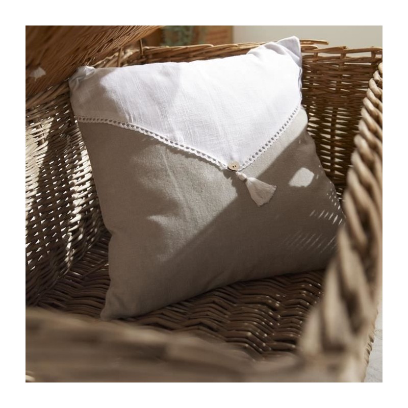 Coussin - TODAY - CHARME - Slub x Chambray x Pompon Berenice - 40 x 40