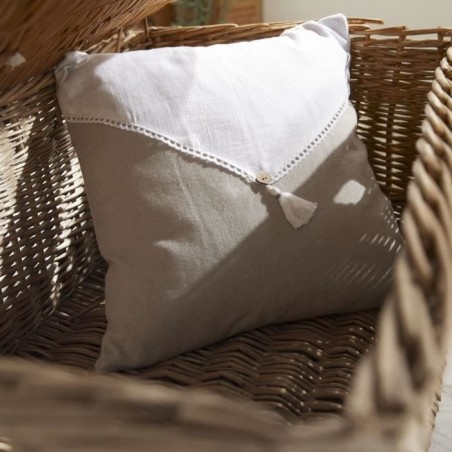 Coussin - TODAY - CHARME - Slub x Chambray x Pompon Berenice - 40 x 40