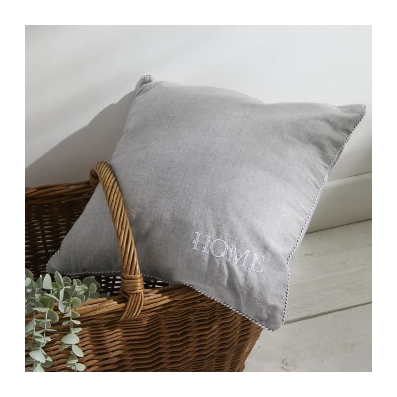 Coussin - TODAY - CHARME - Chambray x Petite broderie Capucine - 40 x Coussin - TODAY - CHARME - Chambray x Petite broderie Capucine - 40 x