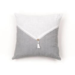 Coussin - TODAY - CHARME - Slub x Chambray x Pompon Capucune - 40 x 40