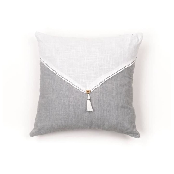 Coussin - TODAY - CHARME - Slub x Chambray x Pompon Capucune - 40 x 40 cm Coussin - TODAY - CHARME - Slub x Chambray x Pompon Capucune - 40 x 40 cm