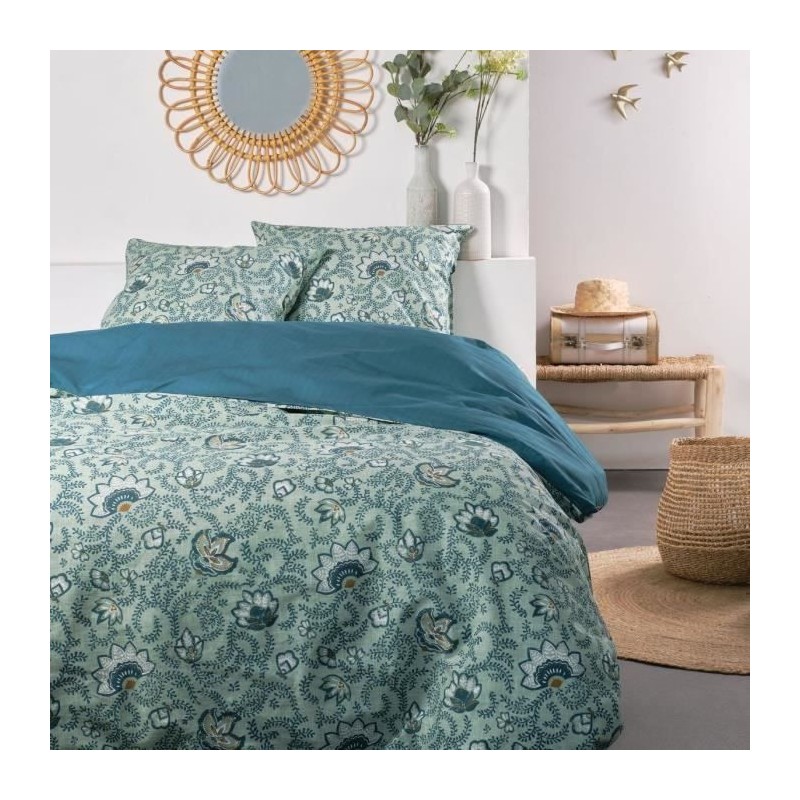 Parure de lit 220 x 240cm - TODAY - Sunshine - 100% Coton - Bleu - Aut Parure de lit 220 x 240cm - TODAY - Sunshine - 100% Coton - Bleu - Aut