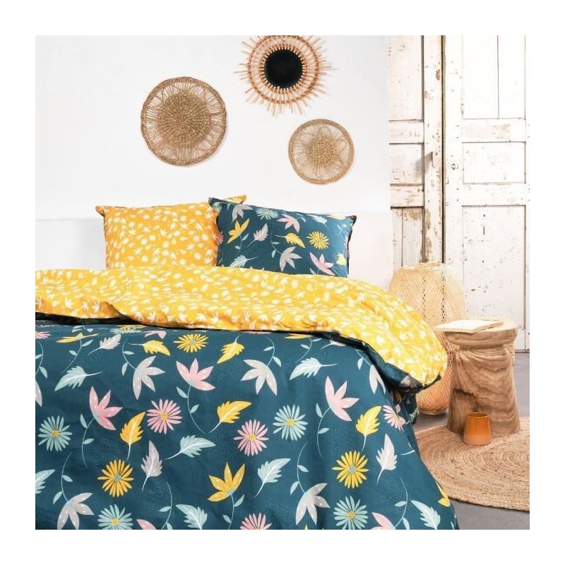 Parure de lit - TODAY - Sunshine - Jaune - 100% Coton - 57 fils - 2 pe Parure de lit - TODAY - Sunshine - Jaune - 100% Coton - 57 fils - 2 pe