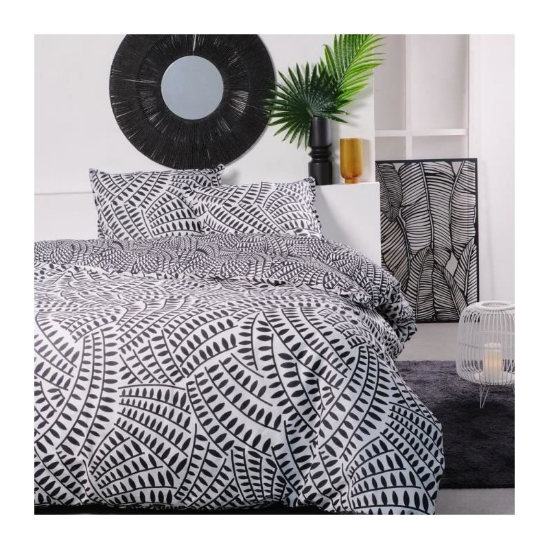 Parure de lit 2 personnes -TODAY - 240x200 cm - 100% Coton - Noir et B Parure de lit 2 personnes -TODAY - 240x200 cm - 100% Coton - Noir et B