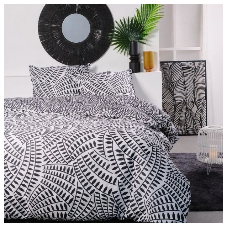 Parure de lit 2 personnes -TODAY - 240x200 cm - 100% Coton - Noir et Blanc Parure de lit 2 personnes -TODAY - 240x200 cm - 100% Coton - Noir et Blanc