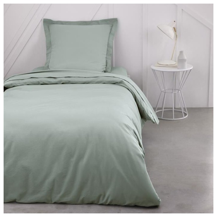 Drap housse TODAY Essential - 90 x 190 cm - 1 personne - 100% Coton uni - Celadon
