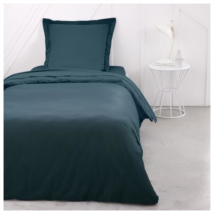 Drap housse TODAY Essential - 90 x 190 cm - 1 personne - 100% Coton uni - Paon
