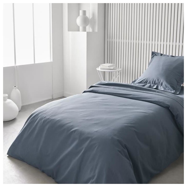 Drap housse TODAY Essential - 90 x 190 cm - 1 personne - 100% Coton uni - Denim