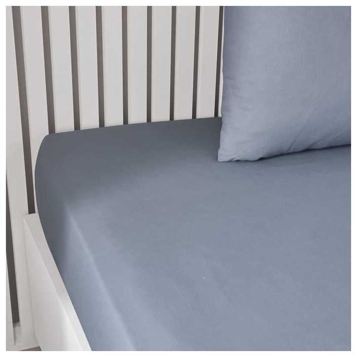 Drap housse TODAY Essential - 90 x 190 cm - 1 personne - 100% Coton uni - Denim
