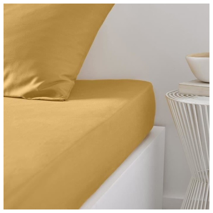 Drap housse TODAY Essential - 140 x 190 cm - 2 personnes - 100% Coton uni - Ocre
