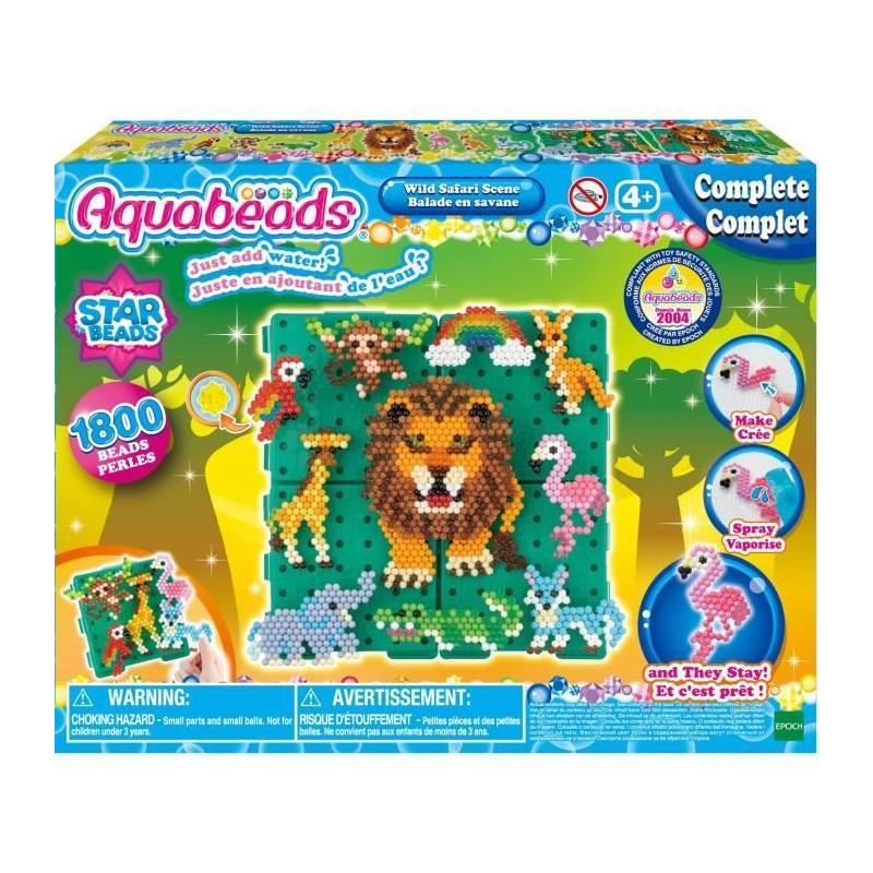 Aquabeads Balade en savane, Coffret 1000 perles et 4 bases de créatio