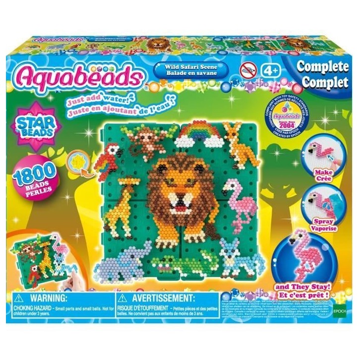 Aquabeads Balade en savane, Coffret 1000 perles et 4 bases de création incluses, perles qui collent avec de l'eau, 31968, Des 4 Aquabeads Balade en savane, Coffret 1000 perles et 4 bases de création incluses, perles qui collent avec de l'eau, 31968, Des 4
