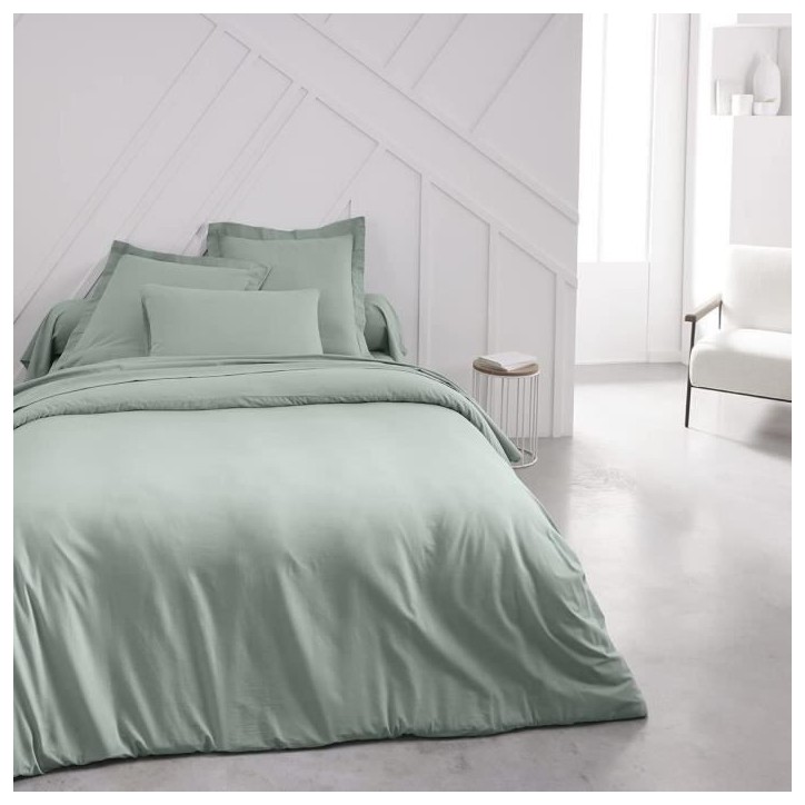 Drap housse TODAY Essential - 160 x 200+23 cm - 2 personnes - 100% Coton uni - Celadon