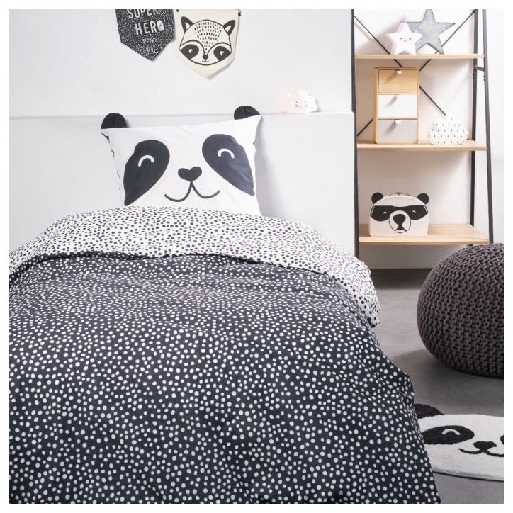 Parure de lit TODAY - housse de couette 140x200 + 1 taie d'oreiller 63x63 - 1 personne - FUNNY2.8 - Blanc et noir Parure de lit TODAY - housse de couette 140x200 + 1 taie d'oreiller 63x63 - 1 personne - FUNNY2.8 - Blanc et noir