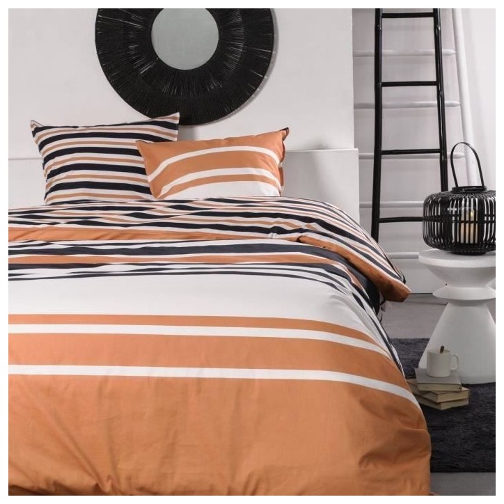 Parure de lit 2 personnes -TODAY - 240x220 cm - 100% Coton - Orange, Noir et Blanc Parure de lit 2 personnes -TODAY - 240x220 cm - 100% Coton - Orange, Noir et Blanc