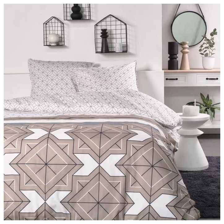 Parure de lit 2 personnes -TODAY - 240x200 cm - 100% Coton - Beige, Noir et Blanc Parure de lit 2 personnes -TODAY - 240x200 cm - 100% Coton - Beige, Noir et Blanc