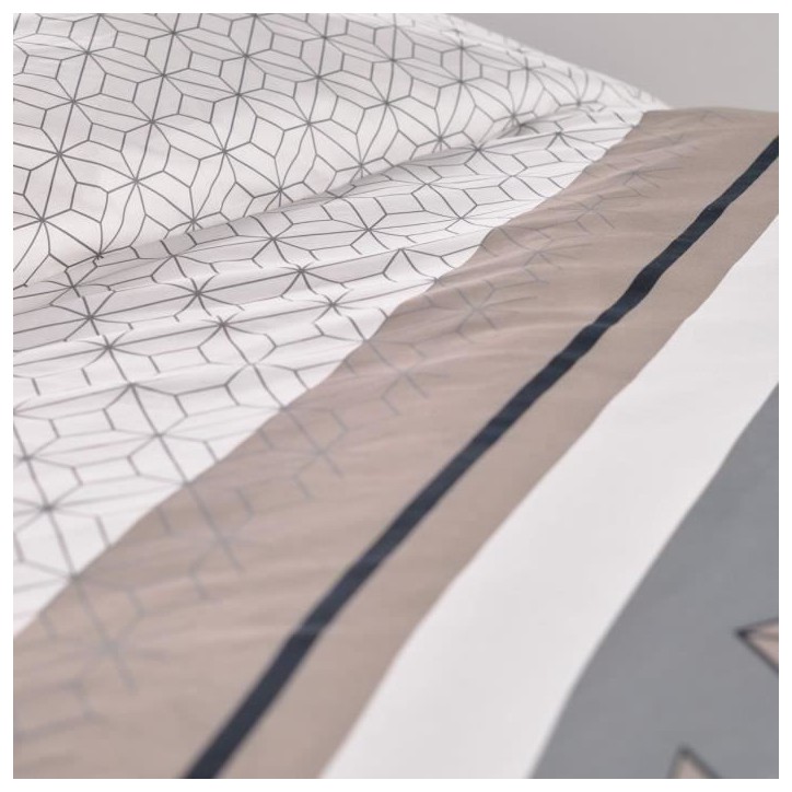 Parure de lit 2 personnes -TODAY - 240x200 cm - 100% Coton - Beige, Noir et Blanc Parure de lit 2 personnes -TODAY - 240x200 cm - 100% Coton - Beige, Noir et Blanc