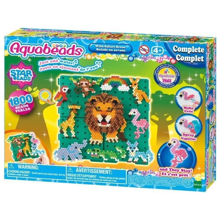 Aquabeads Balade en savane, Coffret 1000 perles et 4 bases de création incluses, perles qui collent avec de l'eau, 31968, Des 4 Aquabeads Balade en savane, Coffret 1000 perles et 4 bases de création incluses, perles qui collent avec de l'eau, 31968, Des 4