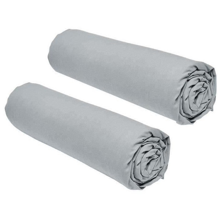 Lot de 2 draps housses TODAY Essential - 90 x 190 cm - 1 personne - 100% Coton - Acier
