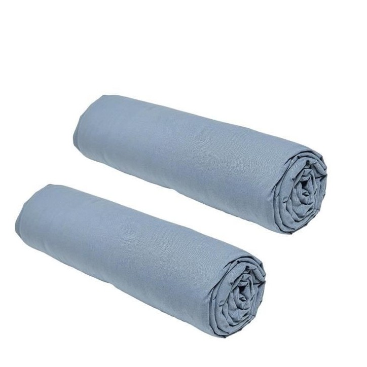 Lot de 2 draps housses TODAY Essential - 140 x 190 cm - 2 personnes - 100% Coton - Denim