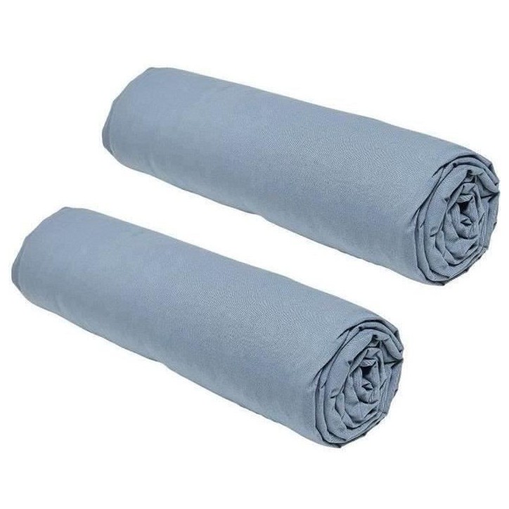 Lot de 2 draps housses TODAY Essential - 160 x 200 cm - 2 personnes - 100% Coton - Denim Lot de 2 draps housses TODAY Essential - 160 x 200 cm - 2 personnes - 100% Coton - Denim