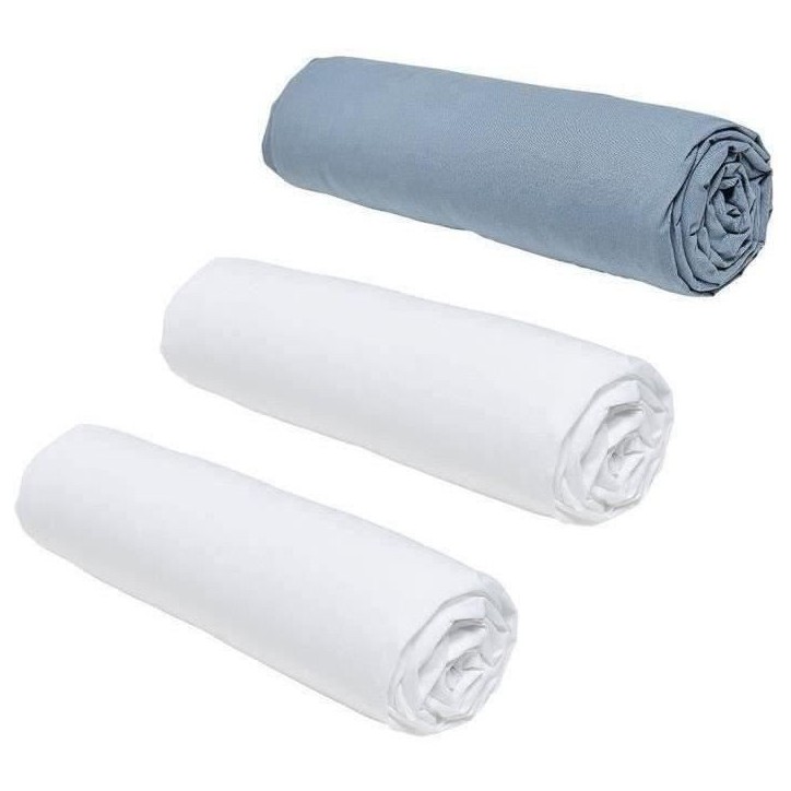 Lot de 3 draps housses TODAY Essential - 140 x 190 cm - 2 personnes - 100% Coton - Craie/ Denim Lot de 3 draps housses TODAY Essential - 140 x 190 cm - 2 personnes - 100% Coton - Craie/ Denim