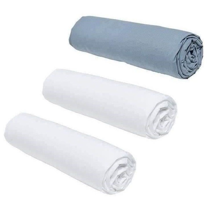 Lot de 3 draps housses TODAY Essential - 160 x 200 cm - 2 personnes - 100% Coton - Craie/ Denim Lot de 3 draps housses TODAY Essential - 160 x 200 cm - 2 personnes - 100% Coton - Craie/ Denim