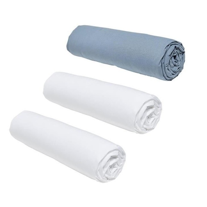 Lot de 3 draps housses TODAY Essential - 160 x 200 cm - 2 personnes - 100% Coton - Craie/ Denim Lot de 3 draps housses TODAY Essential - 160 x 200 cm - 2 personnes - 100% Coton - Craie/ Denim
