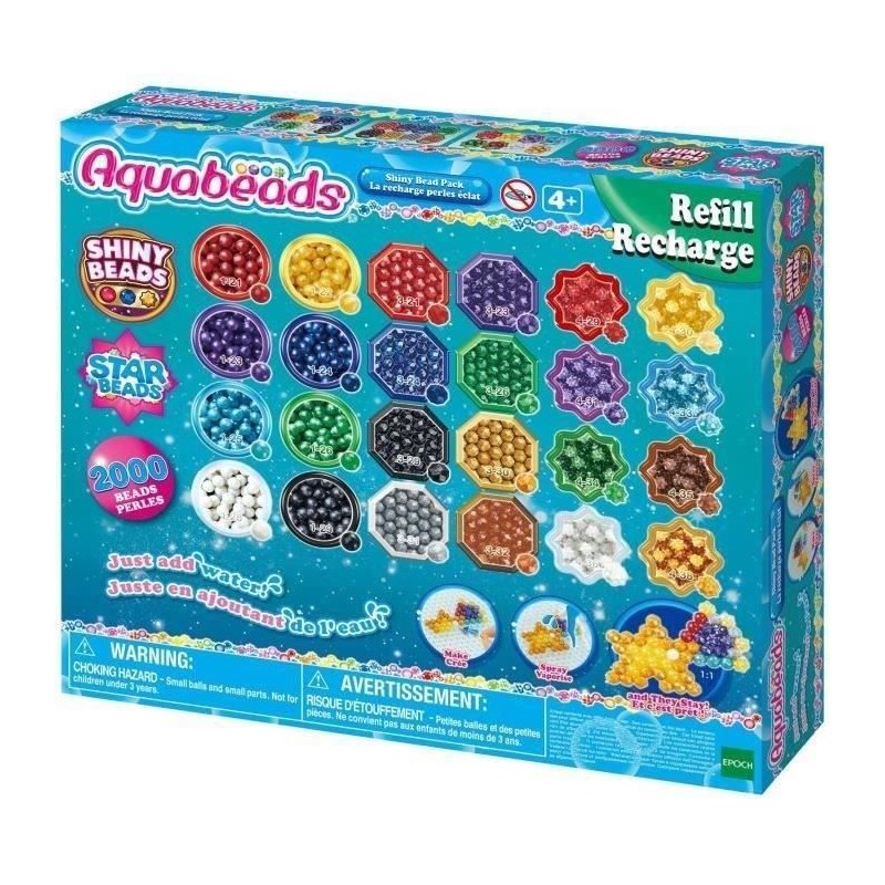 Aquabeads Recharge perles éclats, Coffret 2000 perles de 8 couleurs e Aquabeads Recharge perles éclats, Coffret 2000 perles de 8 couleurs e