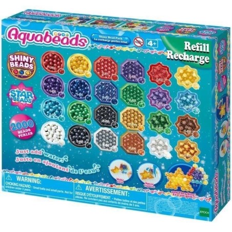 Aquabeads Recharge perles éclats, Coffret 2000 perles de 8 couleurs e