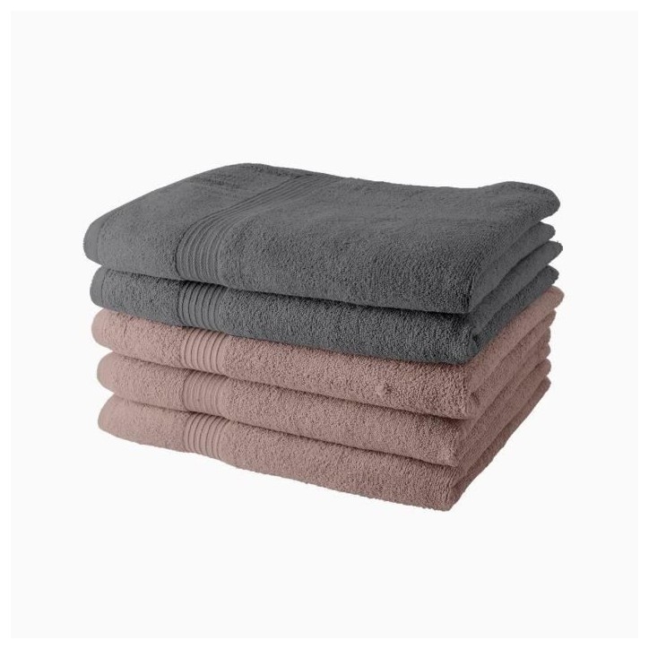 Lot de 5 Draps de Bain TODAY 70x130 cm 100% Coton - 3 roses des sables + 2 acier Lot de 5 Draps de Bain TODAY 70x130 cm 100% Coton - 3 roses des sables + 2 acier