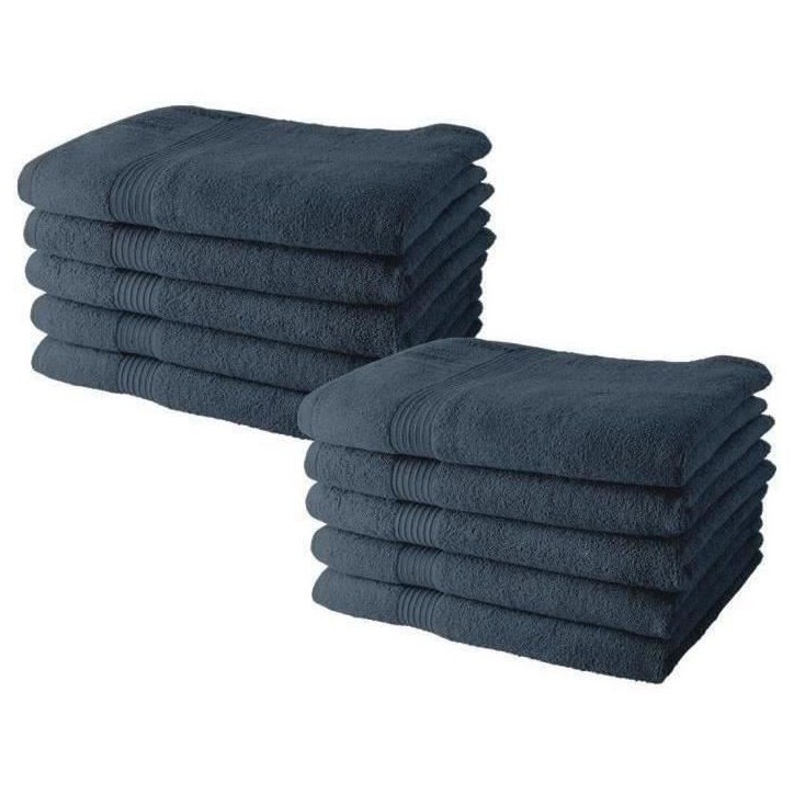 Lot de 10 serviettes de Toilette TODAY 50x90 cm 100% Coton - Denim Lot de 10 serviettes de Toilette TODAY 50x90 cm 100% Coton - Denim