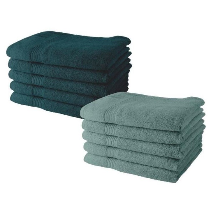 Lot de 10 serviettes de Toilette TODAY 50x90 cm 100% Coton - 5 paon + 5 celadon Lot de 10 serviettes de Toilette TODAY 50x90 cm 100% Coton - 5 paon + 5 celadon