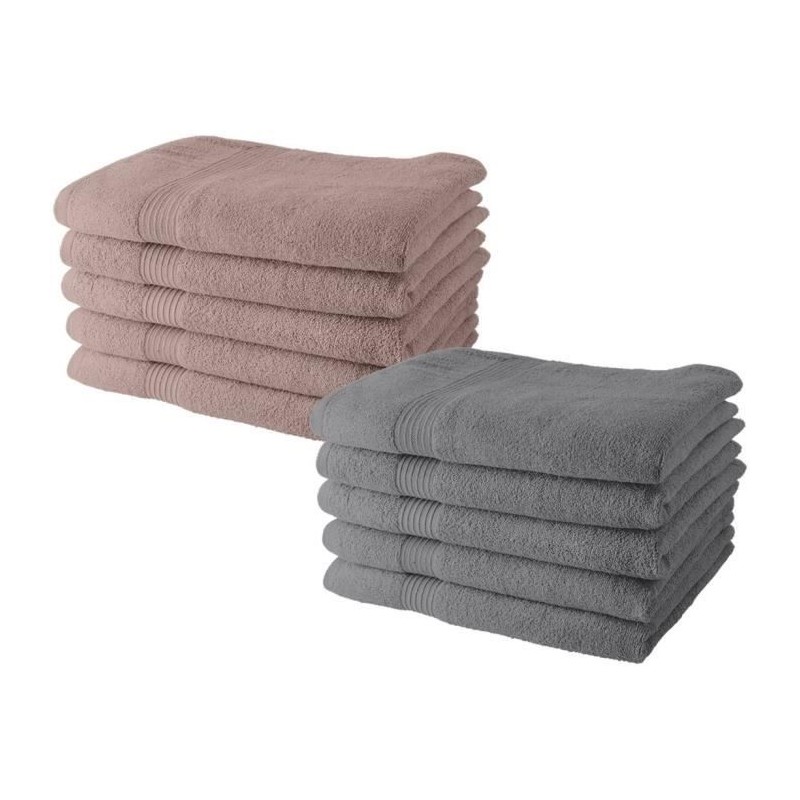 Lot de 10 serviettes de Toilette TODAY 50x90 cm 100% Coton - 5 roses d Lot de 10 serviettes de Toilette TODAY 50x90 cm 100% Coton - 5 roses d