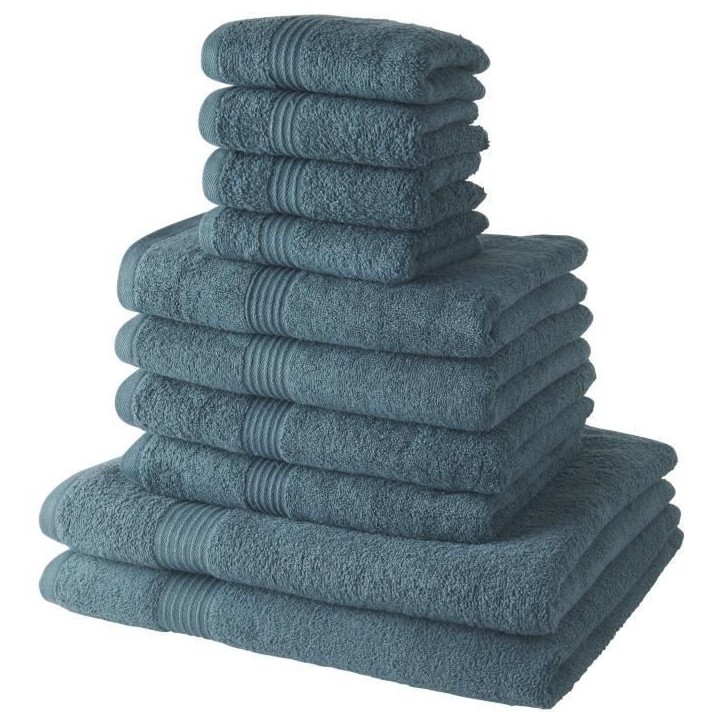 Lot de 10 serviettes de bain TODAY comprenant 4 serviettes 30x50 + 4 serveites 50x90 + 2 Draps de bain 70x130 cm 100% Coton - Pa