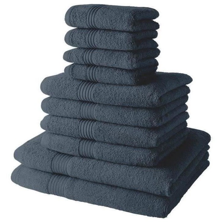Lot de 10 serviettes de bain TODAY comprenant 4 serviettes 30x50 + 4 serveites 50x90 + 2 Draps de bain 70x130 cm 100% Coton - De