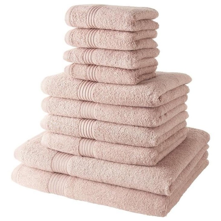 Lot de 10 serviettes de bain TODAY comprenant 4 serviettes 30x50 + 4 serveites 50x90 + 2 Draps de bain 70x130 cm 100% Coton - Ro