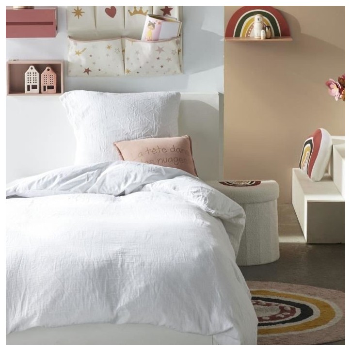 Parure de lit - TODAY - 123318 - 1 personne - 140x200 cm - Gaze de coton unie - Craie Parure de lit - TODAY - 123318 - 1 personne - 140x200 cm - Gaze de coton unie - Craie