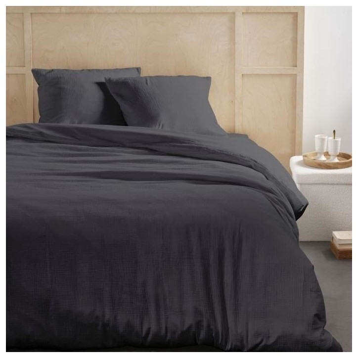 Parure de lit - TODAY - 123324 - 2 personnes - 260x240cm - Gaze de coton unie - Fusain