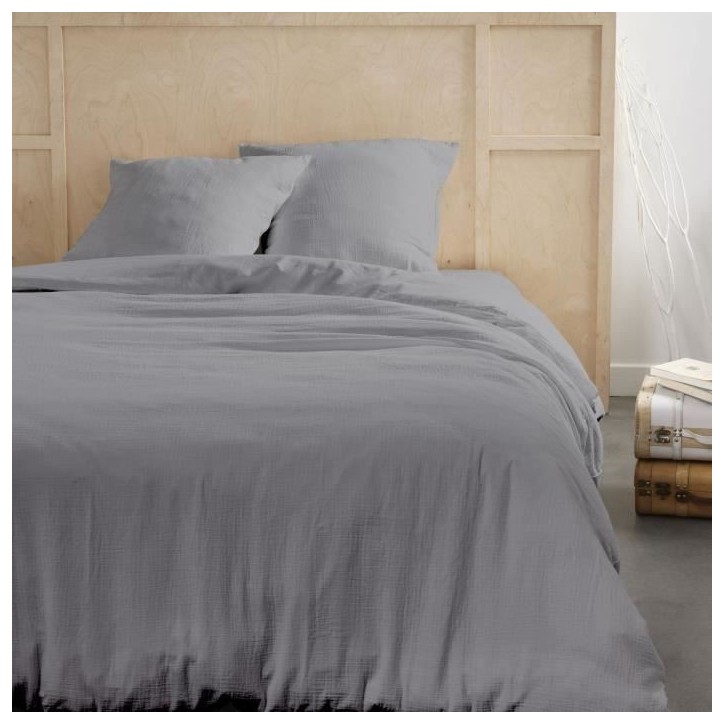 Parure de lit - TODAY - 123326 - 2 personnes - 260x240cm - Gaze de coton unie - Acier Parure de lit - TODAY - 123326 - 2 personnes - 260x240cm - Gaze de coton unie - Acier