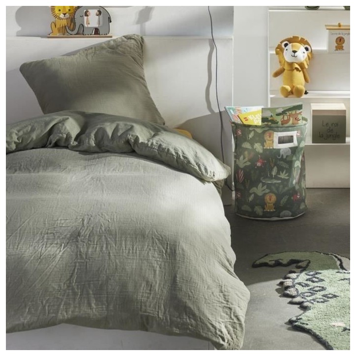 Parure de lit - TODAY - 123327 - 1 personne - 140x200 cm - Gaze de coton unie - Sauge