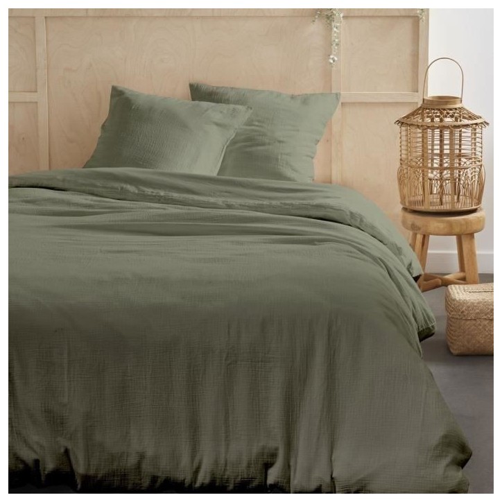 Parure de lit - TODAY - 123329 - 2 personnes - 260x240cm - Gaze de coton unie - Sauge Parure de lit - TODAY - 123329 - 2 personnes - 260x240cm - Gaze de coton unie - Sauge