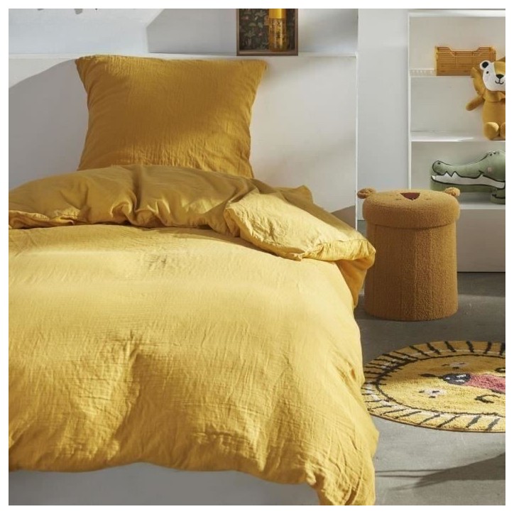 Parure de lit - TODAY - 123333 - 1 personne - 140x200 cm - Gaze de coton unie - Ocre